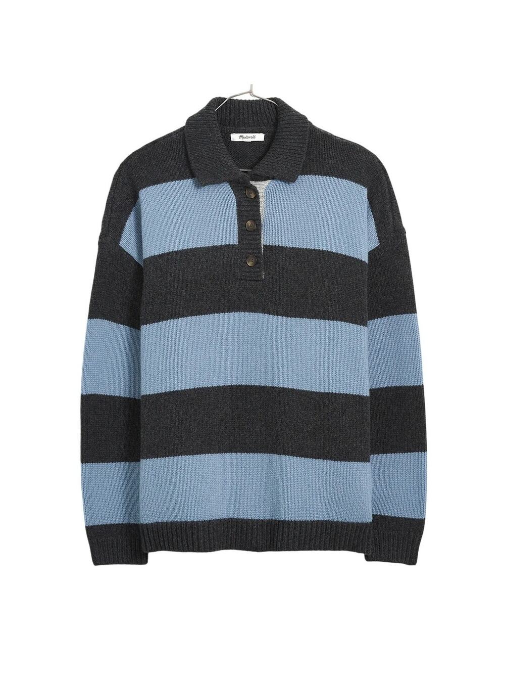 Madewell Striped Blue Gray Rugby Polo Sweater Size S